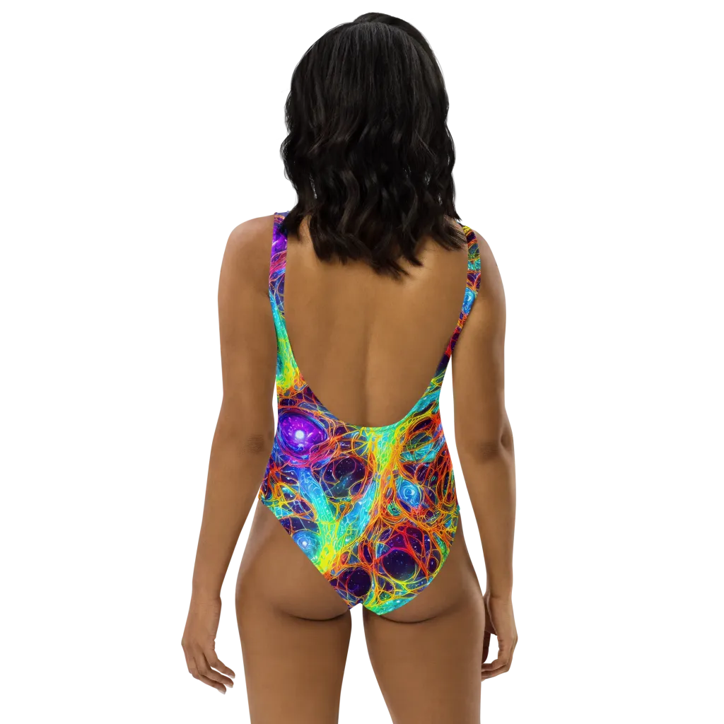 Biomorphic Voltage on One-Piece Swimsuit — Back