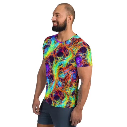 Biomorphic Voltage on a Men's Athletic T-Shirt