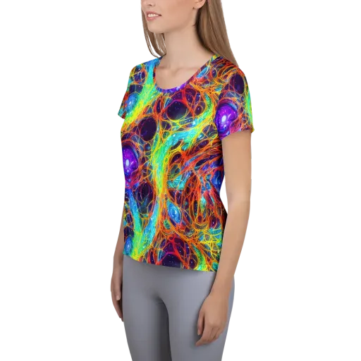 Biomorphic Voltage on a Women's Athletic T-Shirt
