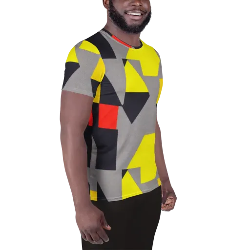 Signal Geometry on a Men's Athletic T-Shirt