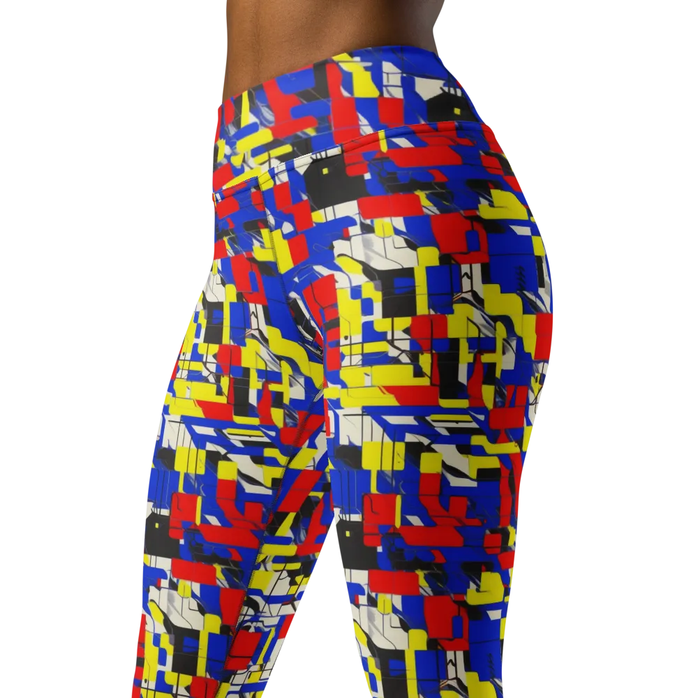 Electric Mondrian on Yoga Leggings — Left Front