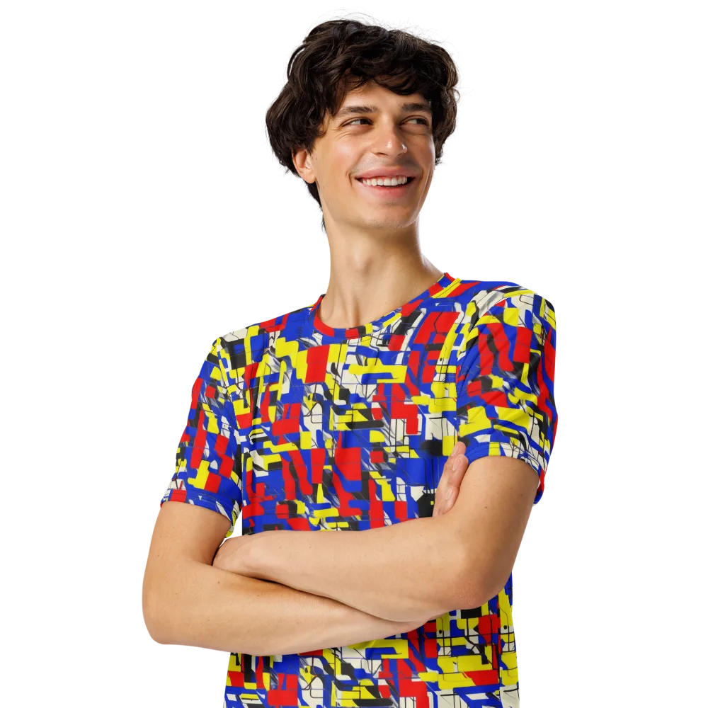 Electric Mondrian on Men's Crew Neck T-Shirt — Left Front