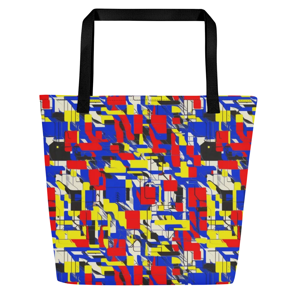 Electric Mondrian on Large Tote Bag W/ Pocket — Front