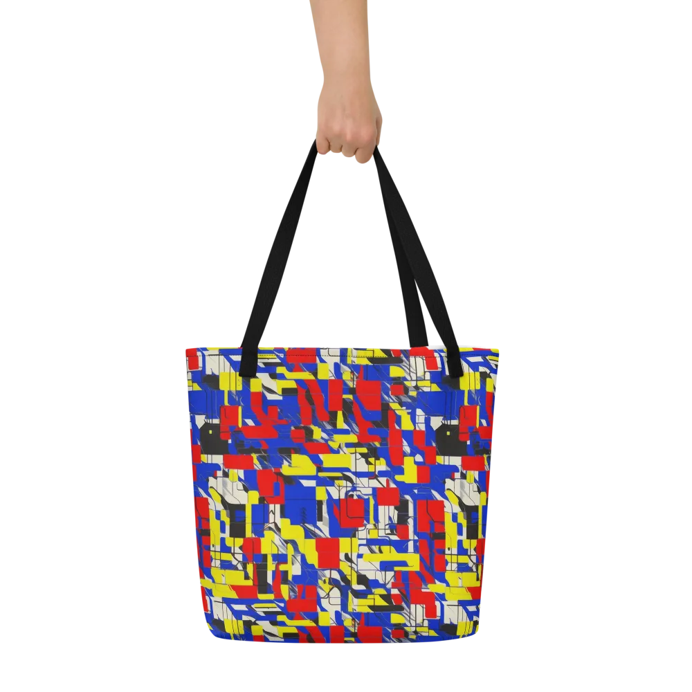 Electric Mondrian on Large Tote Bag W/ Pocket — Front