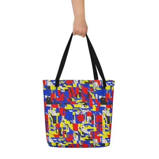 Electric Mondrian on a Large Tote Bag W/ Pocket