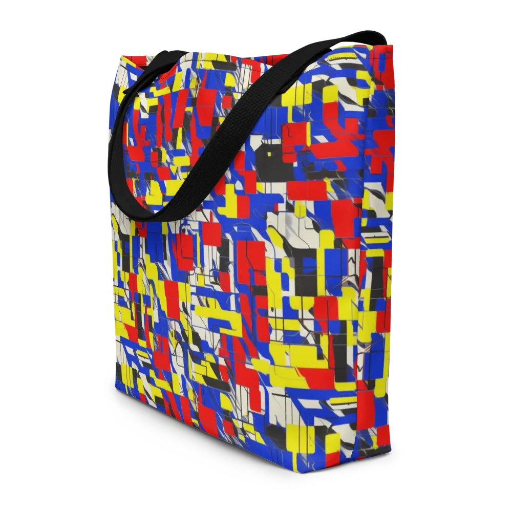 Electric Mondrian on Large Tote Bag W/ Pocket — Front