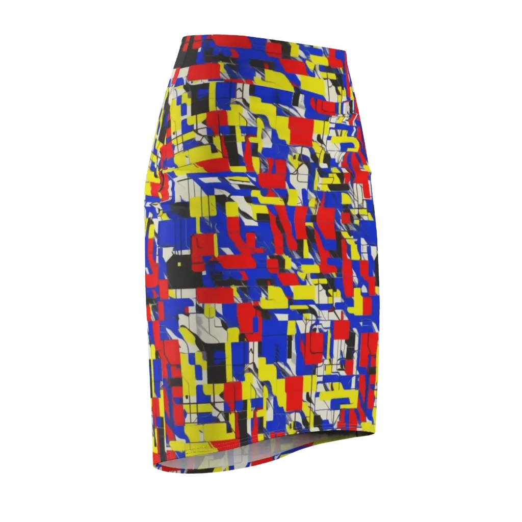 Electric Mondrian on Pencil Skirt — Front Side