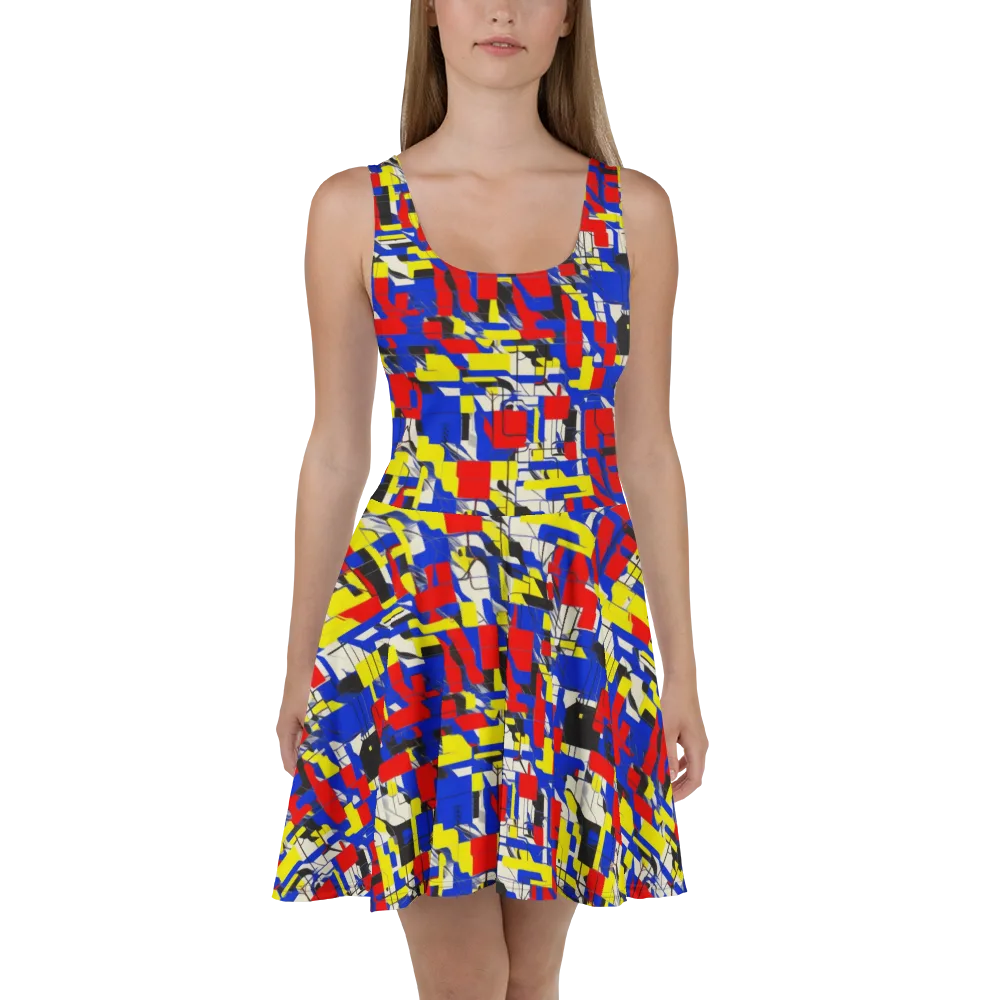 Electric Mondrian on Skater Dress — Front