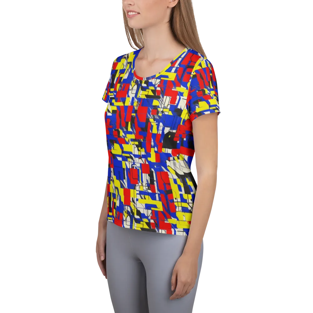 Electric Mondrian on Women's Athletic T-Shirt — Left