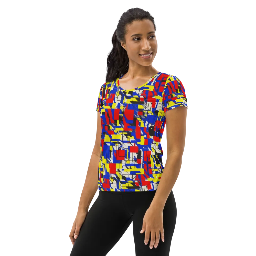 Electric Mondrian on Women's Athletic T-Shirt — Left