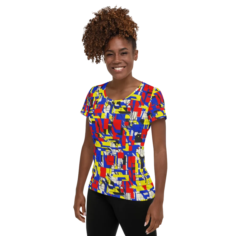 Electric Mondrian on Women's Athletic T-Shirt — Left