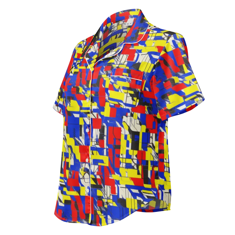 Electric Mondrian on Women's Short Sleeve Pajama Top — Left Front
