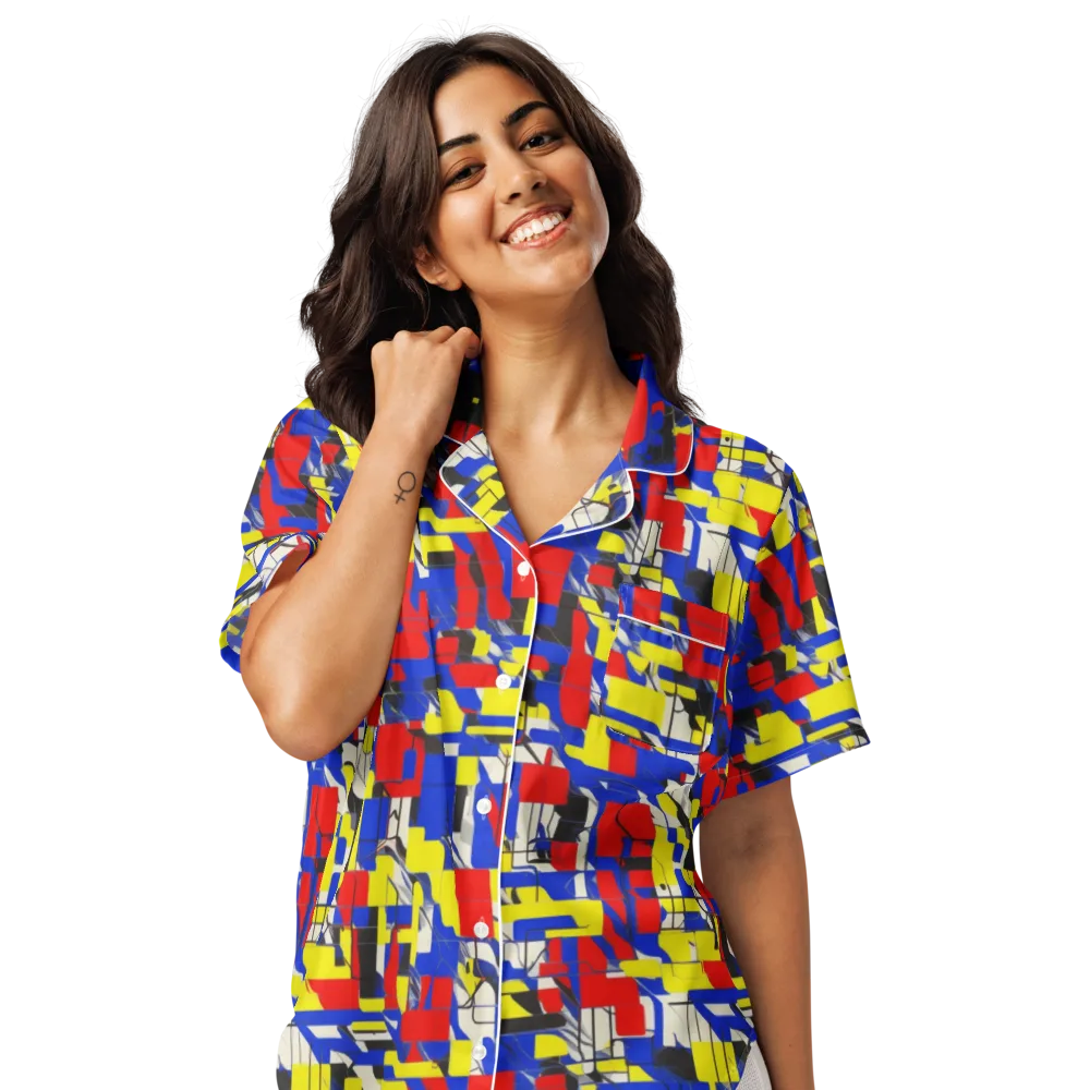 Electric Mondrian on Women's Short Sleeve Pajama Top — Front