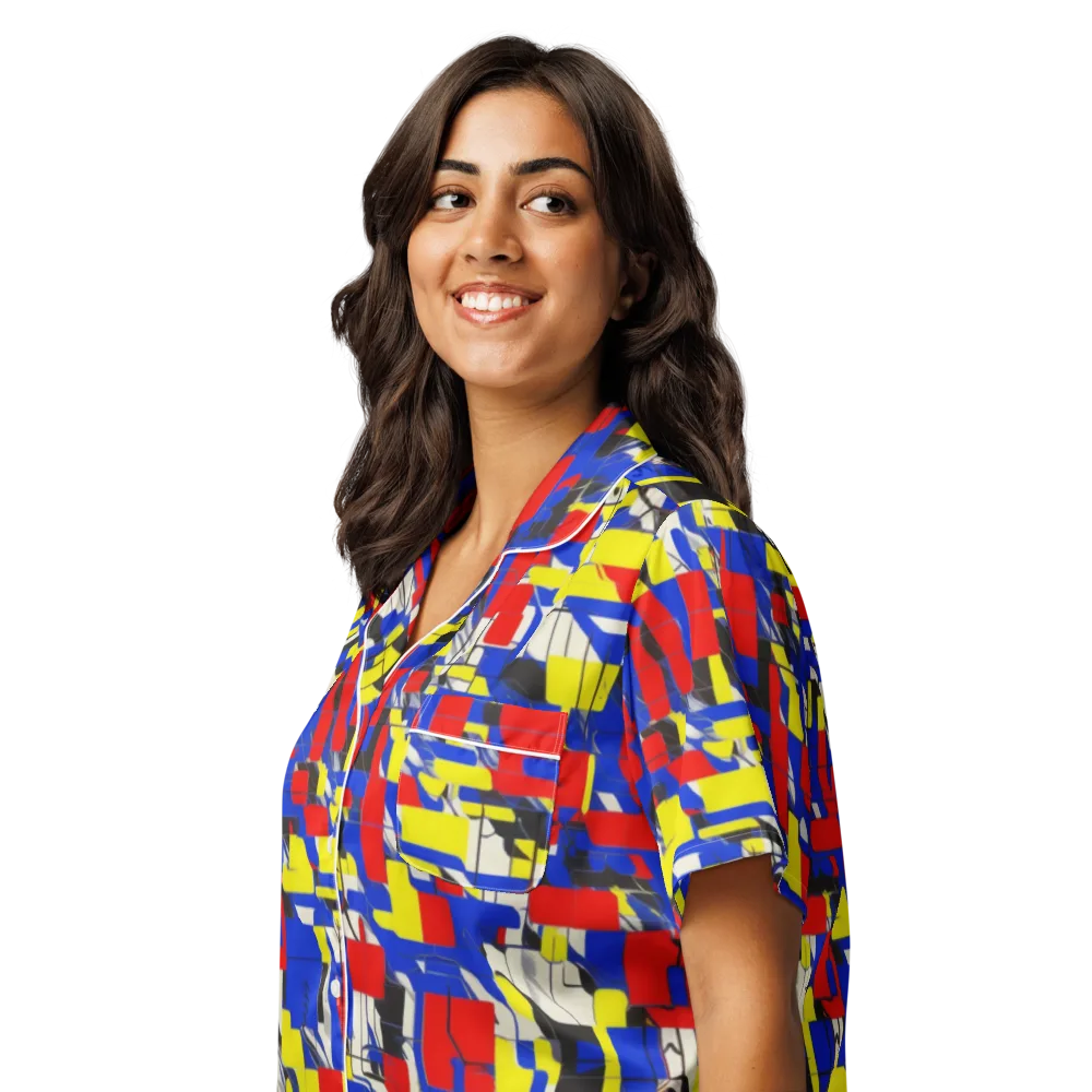 Electric Mondrian on Women's Short Sleeve Pajama Top — Left Front