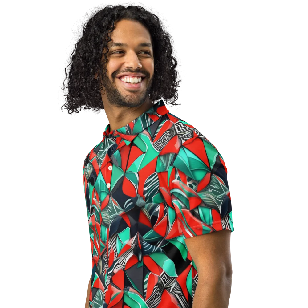 Neon Origami on Men's Slim Fit Polo Shirt — Left Front