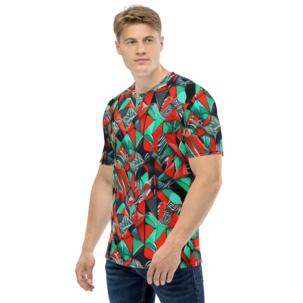 Neon Origami on Men's Crew Neck T-Shirt — Left