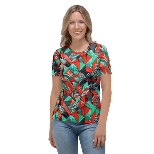 Neon Origami on a Women's Crew Neck T-Shirt