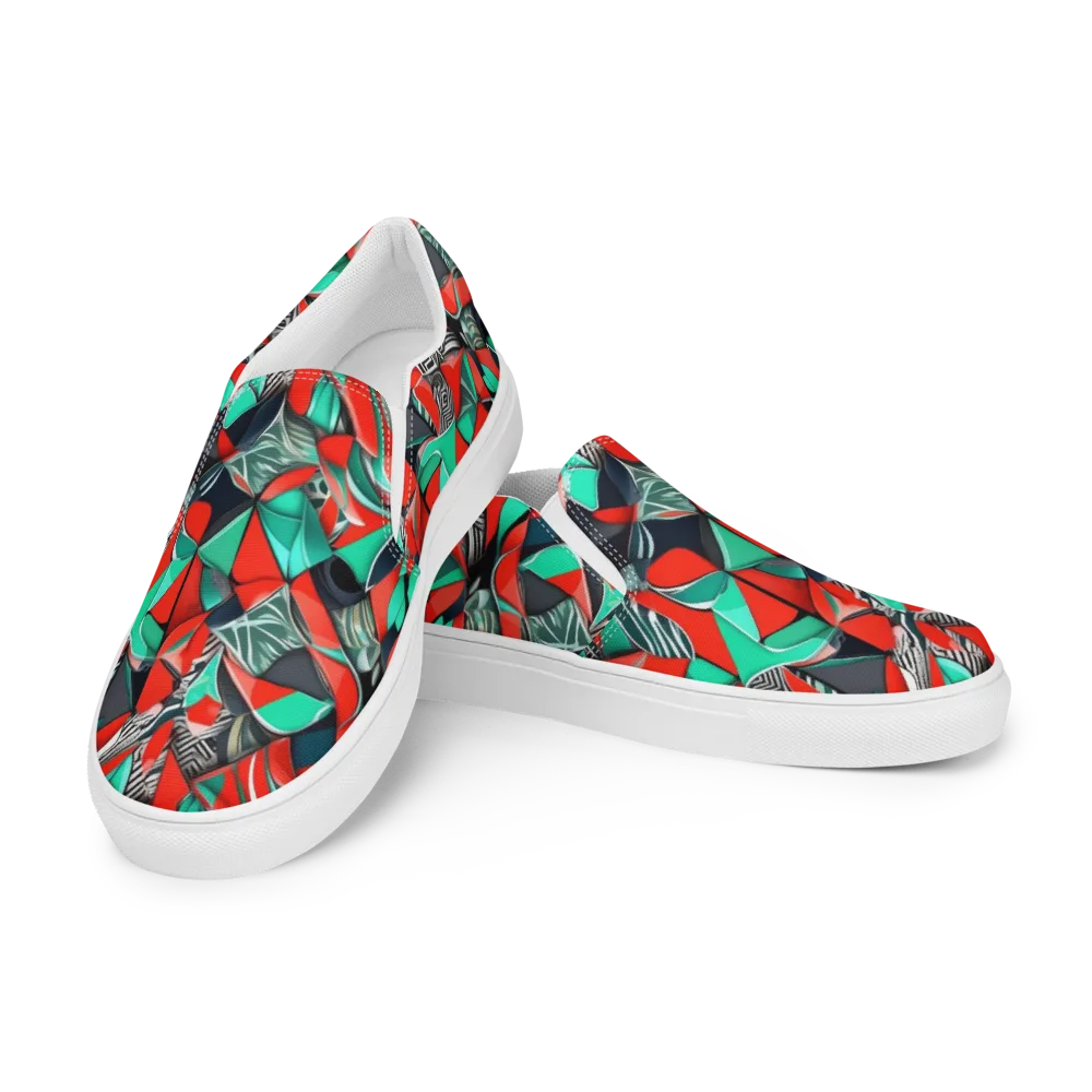 Neon Origami on Men's Slip-On Canvas Shoes — Left Front