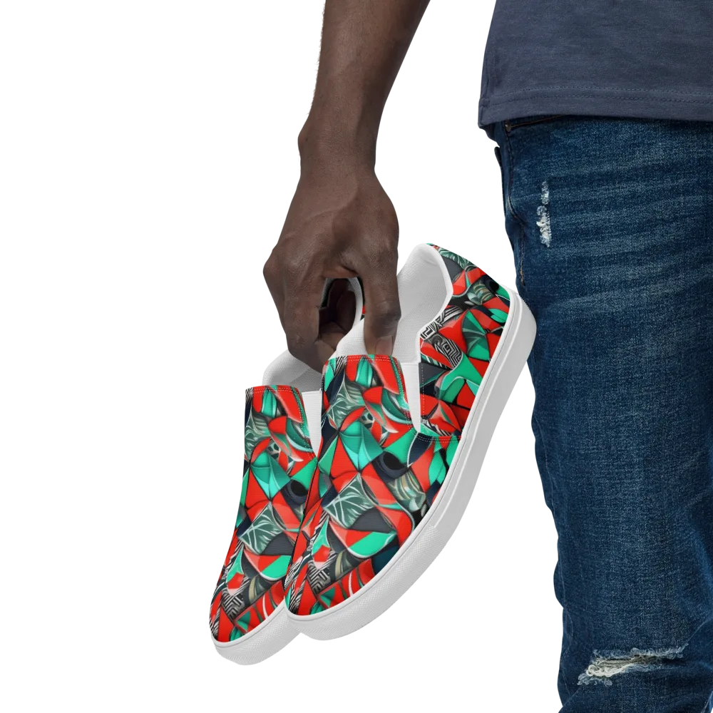 Neon Origami on Men's Slip-On Canvas Shoes — Left Front