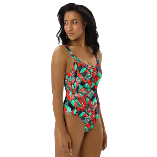 Neon Origami on a One-Piece Swimsuit