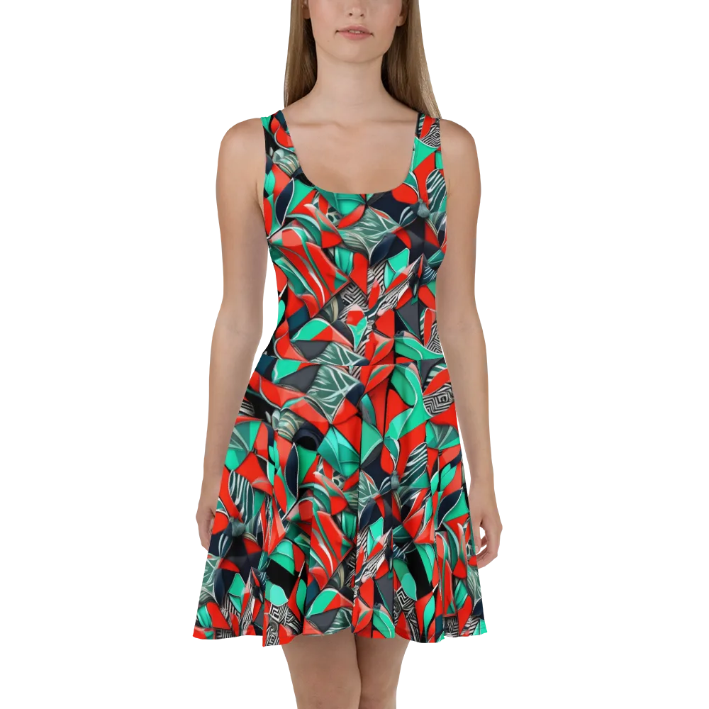 Neon Origami on Skater Dress — Front