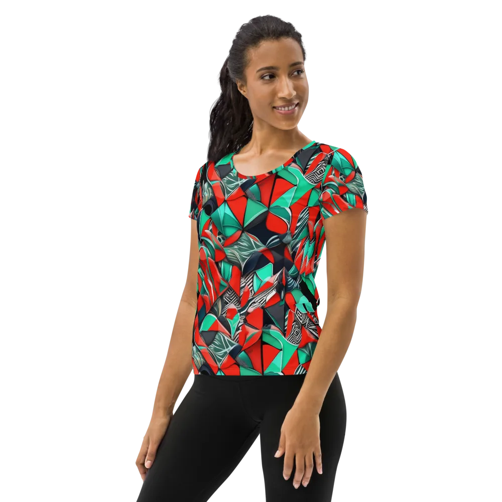 Neon Origami on Women's Athletic T-Shirt — Left