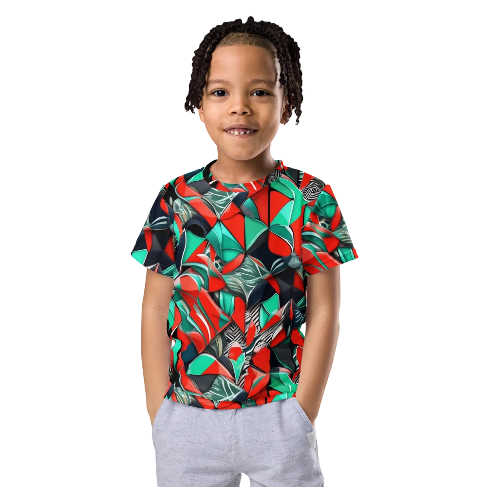 Neon Origami on Kids Crew Neck T-Shirt — Front