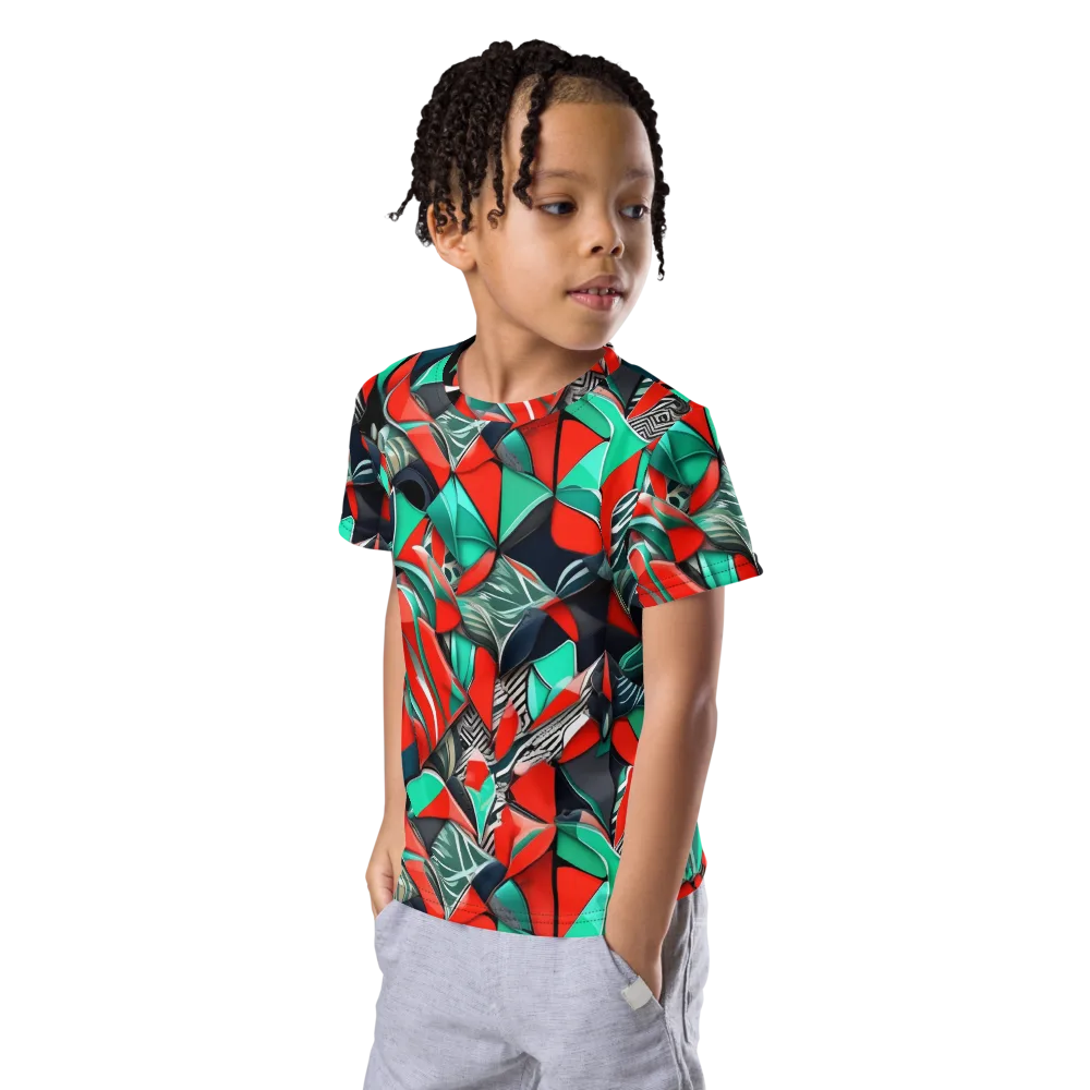 Neon Origami on Kids Crew Neck T-Shirt — Left Front