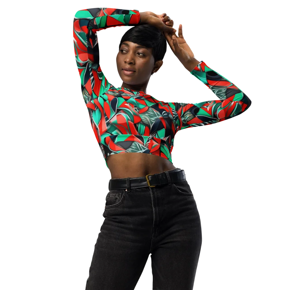 Neon Origami on Long Sleeve Crop Top — Front