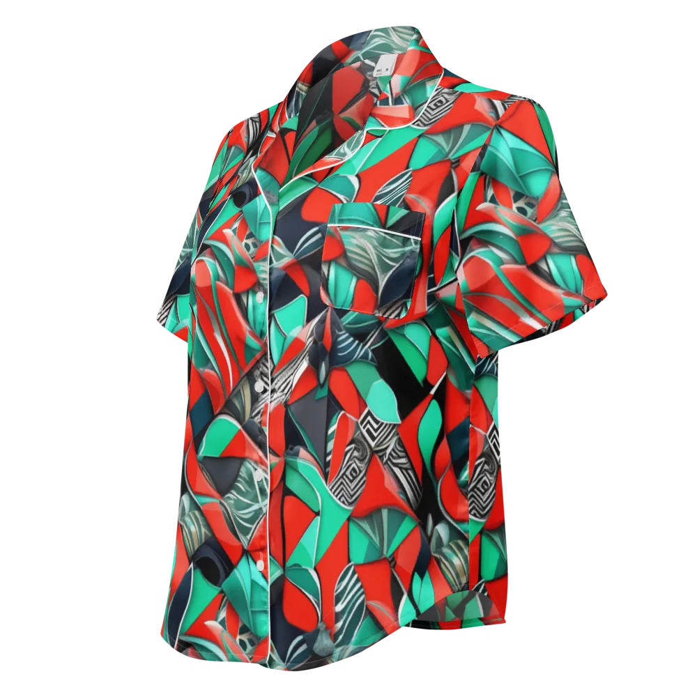 Neon Origami on Women's Short Sleeve Pajama Top — Left Front