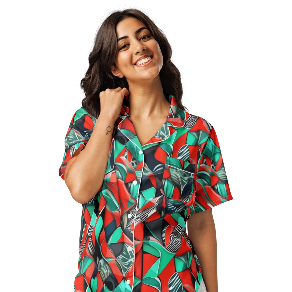 Neon Origami on Women's Short Sleeve Pajama Top — Front