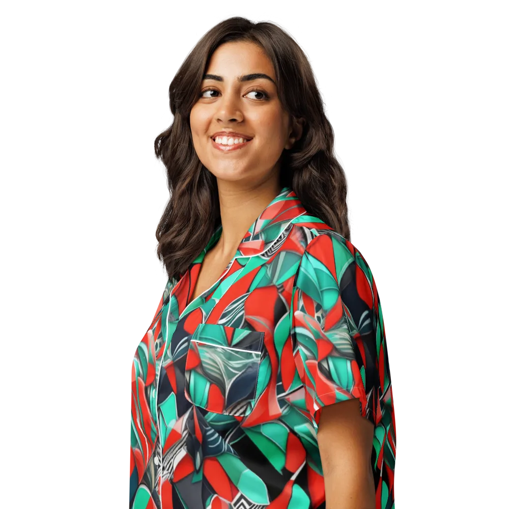 Neon Origami on Women's Short Sleeve Pajama Top — Left Front