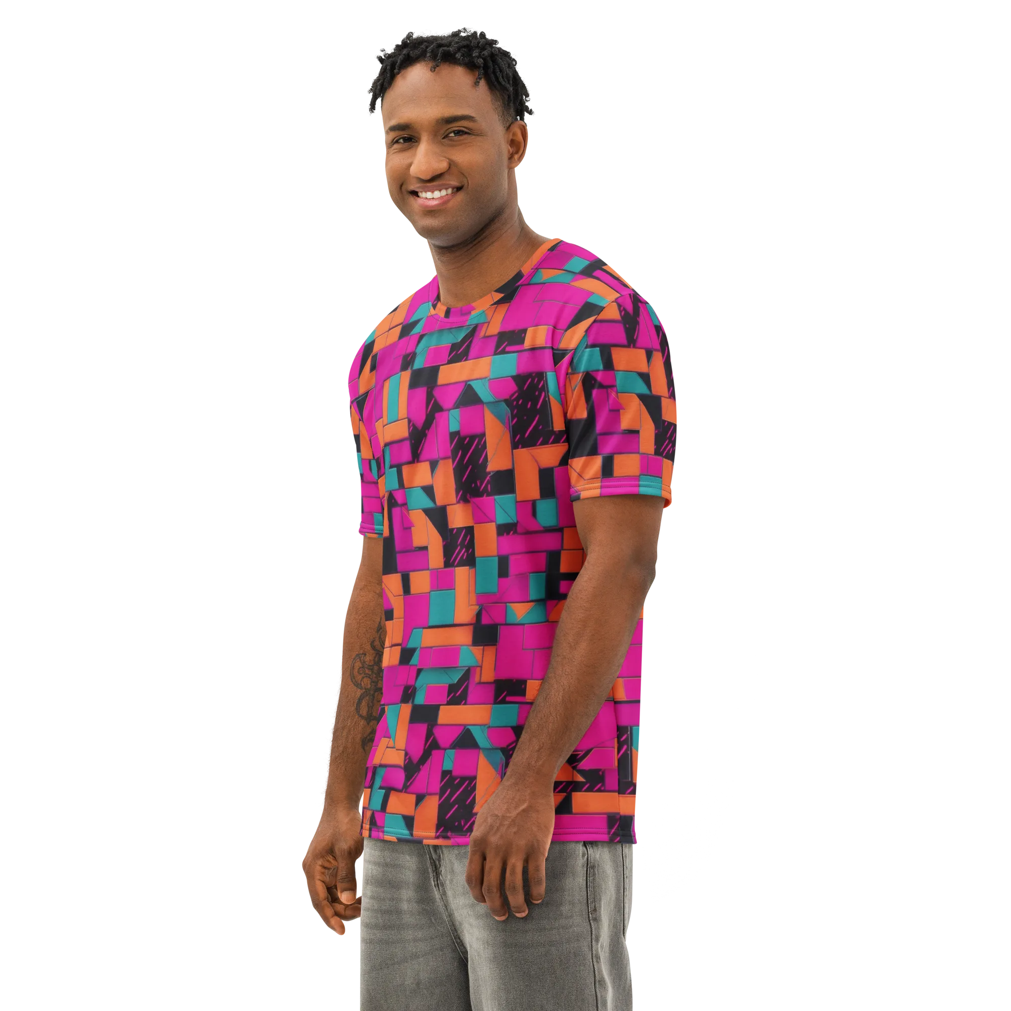 Cyberblock on Men's Cotton Crew Neck T-Shirt — Left Front