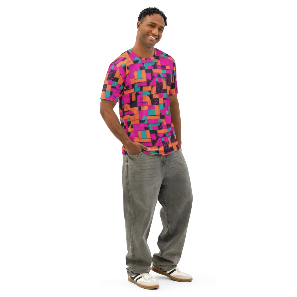 Cyberblock on Men's Cotton Crew Neck T-Shirt — Right Front