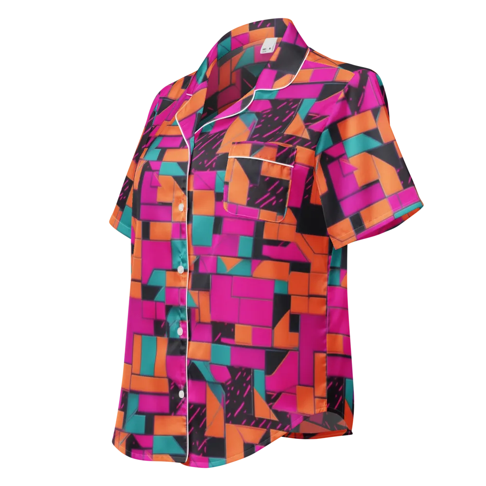 Cyberblock on Women's Short Sleeve Pajama Top — Left Front