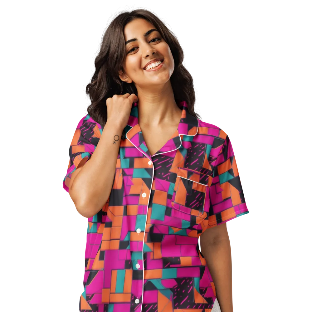 Cyberblock on Women's Short Sleeve Pajama Top — Front