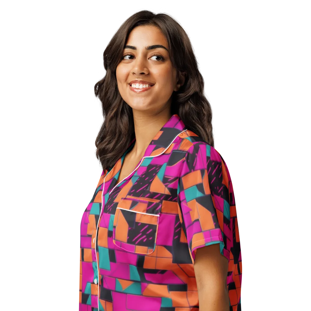 Cyberblock on Women's Short Sleeve Pajama Top — Left Front