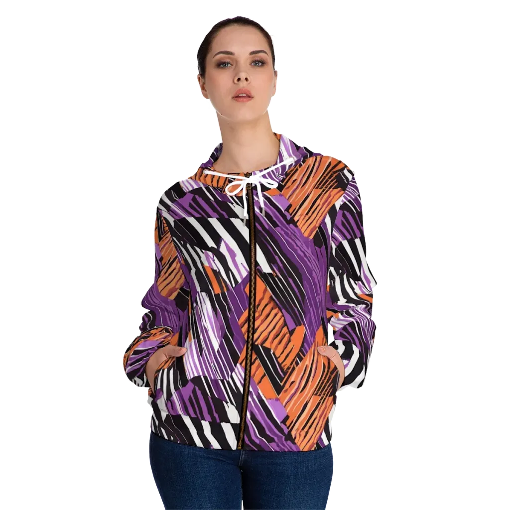 Electric Tigerstripe on Women's Full-Zip Hoodie — Front On Person