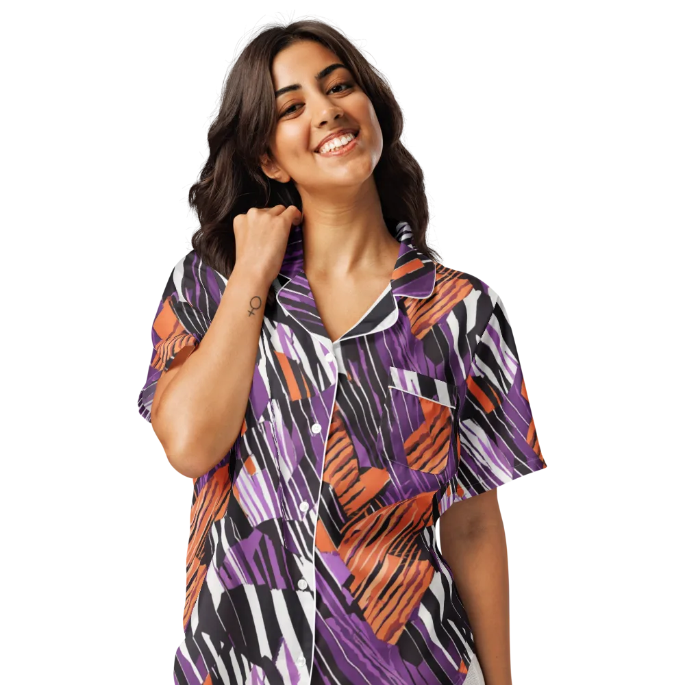 Electric Tigerstripe on Women's Short Sleeve Pajama Top — Front
