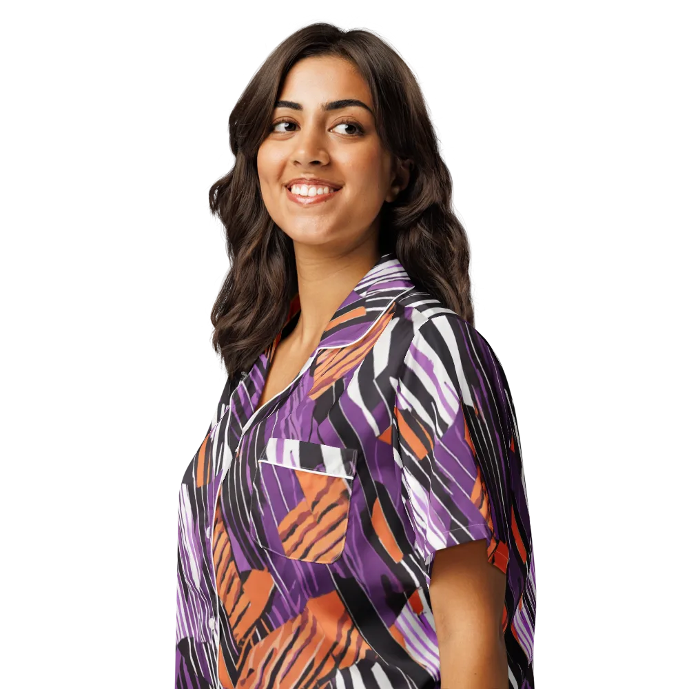 Electric Tigerstripe on Women's Short Sleeve Pajama Top — Left Front