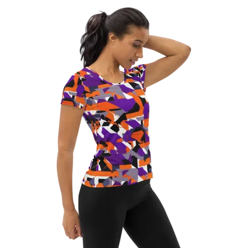 Ultraviolet Shuffle on a Women's Athletic T-Shirt