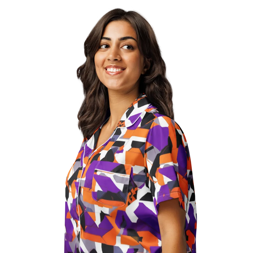Ultraviolet Shuffle on Women's Short Sleeve Pajama Top — Left Front