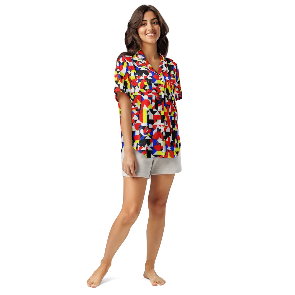 Electric Tesselation on Women's Short Sleeve Pajama Top — Front