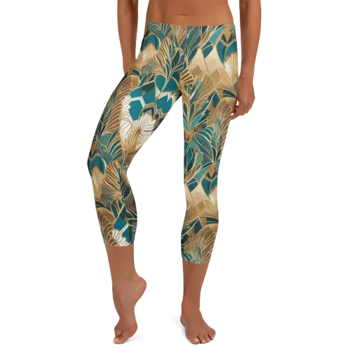 Gilded Peacock Garden on a Capri Leggings
