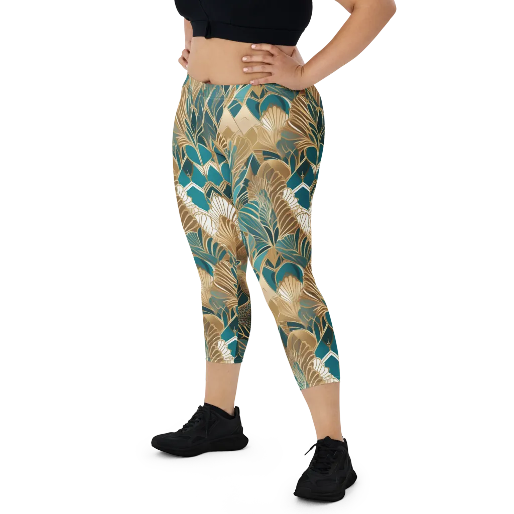 Gilded Peacock Garden on Capri Leggings — Front