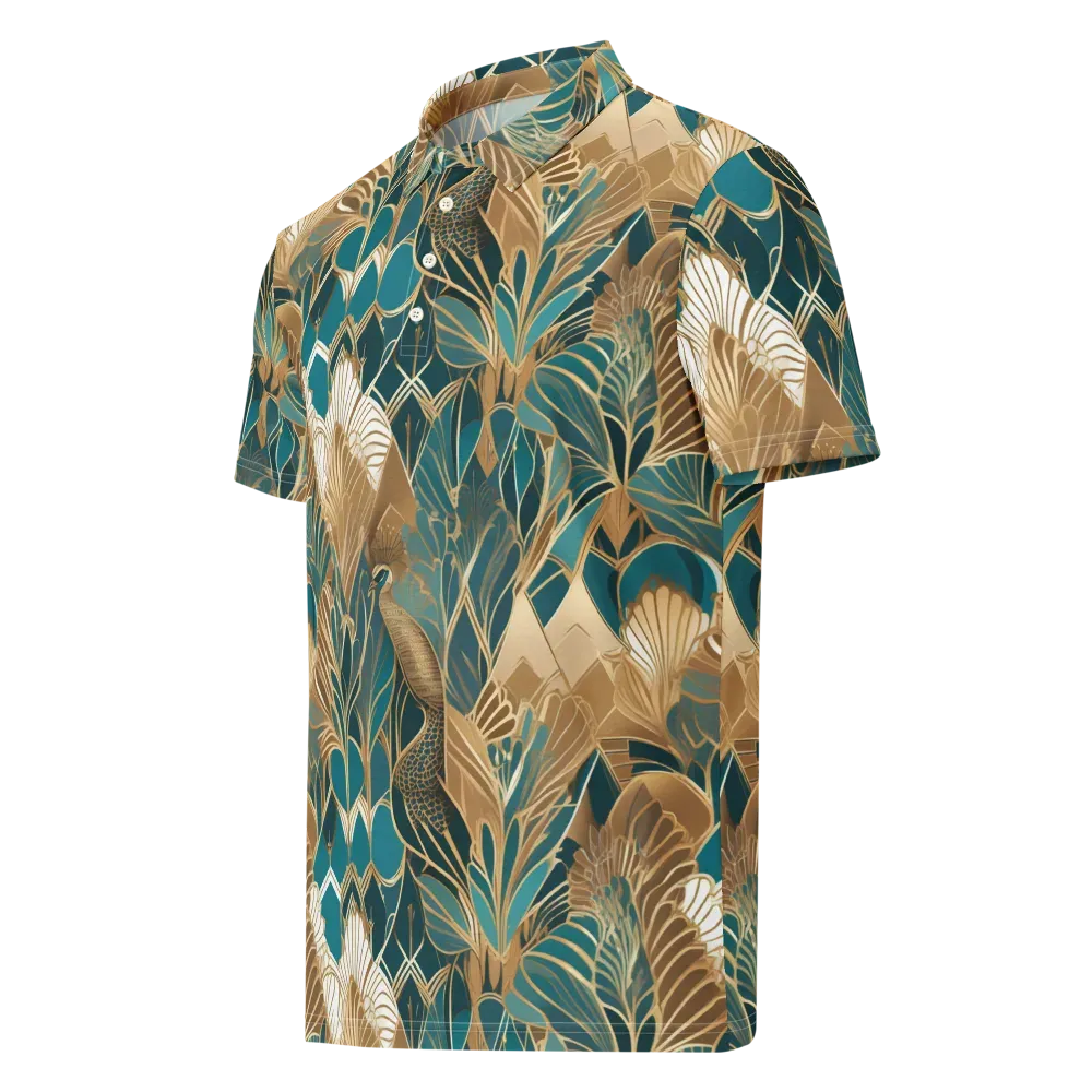 Gilded Peacock Garden on Men's Slim Fit Polo Shirt — Left Front