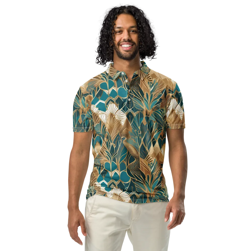 Gilded Peacock Garden on Men's Slim Fit Polo Shirt — Front