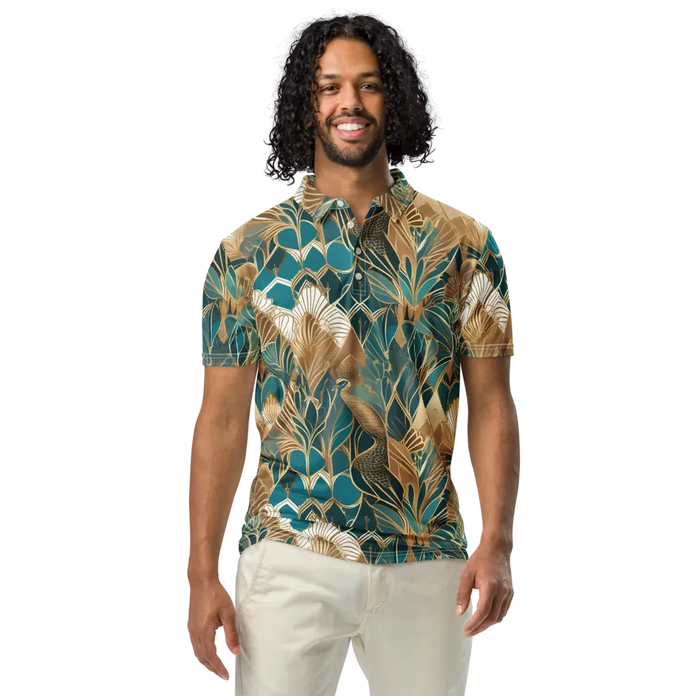 Gilded Peacock Garden on Men's Slim Fit Polo Shirt — Front