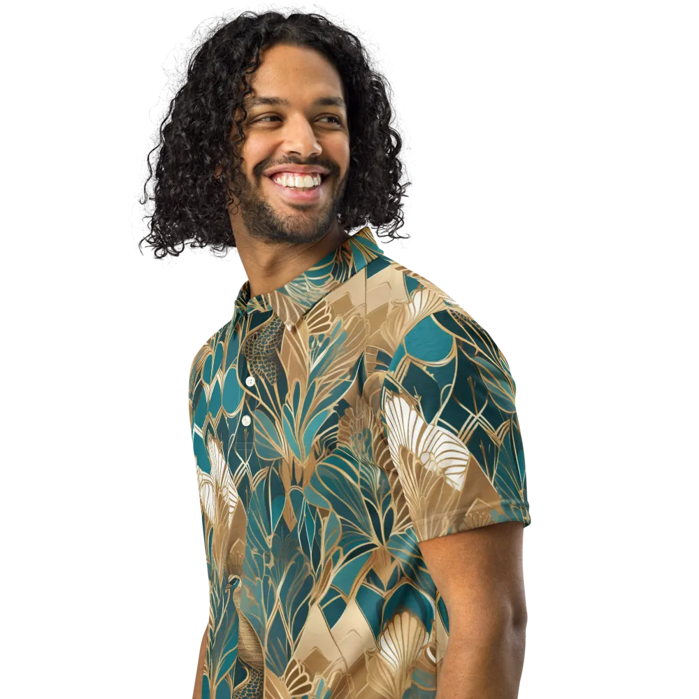 Gilded Peacock Garden on Men's Slim Fit Polo Shirt — Left Front