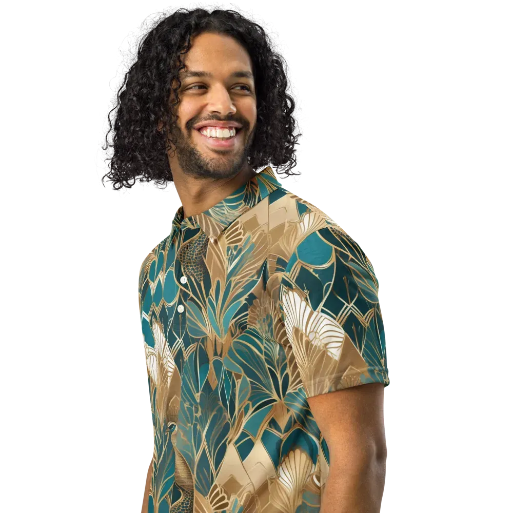 Gilded Peacock Garden on Men's Slim Fit Polo Shirt — Left Front